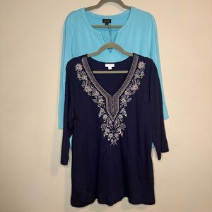 J Jill Bundle 2 Casual Tops Solid & Embroidered PL Petite Large